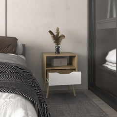 Vertex 21" High Nightstand, One Drawer, One Open Shelf, Natural Oak, White