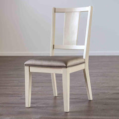 White Oak Finish 2pc Side Chair Faceted Panel Back Padded Seat Transitional Dining Room