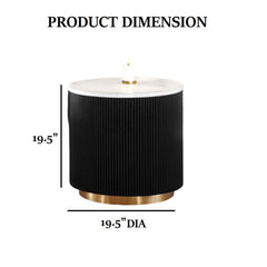 Contemporary Style 1pc Round End Table Marble Top Gold Accent Plinth Base Black White And Gold Finish Primary Living Room