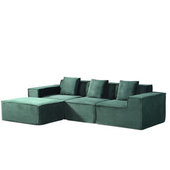 Moon Convertible Corduroy Sectional Couch with Ottoman & Pillows, Modular L Shaped Sleeper Sofa, Boneless Cloud Couch for Living Room Furniture, Dark Green