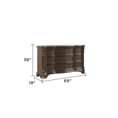 Traditional Style 9-Drawer Dresser With metal drawer pulls Made with Wood in Dark Walnut