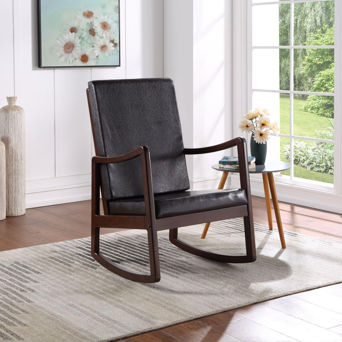 Aegisthus Dark brown Synthenic Leather & Espresso Finish Rocking Chair