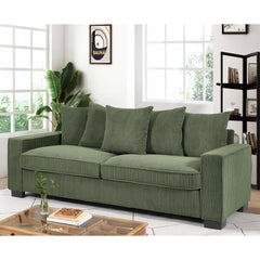 Odysseus Corduroy Sofa with 5 Matching Toss Pillows, Sleek Design, Spacious and Comfortable 3 Seater Couch for Modern Living Room, 88" Wide , Dark Green