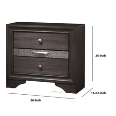 Armageddon Nightstand with 2 Drawers and 1 Jewelry Drawer, Gray and Silver
