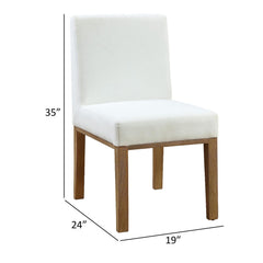 Exhibition 19 Inch Dining Chair, White Polyester, Wood Legs, Set of 2, White, Brown