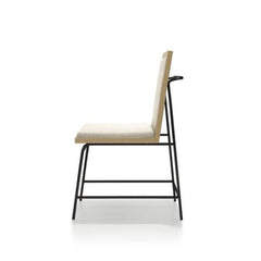 Contemporary Style 2pc Side Chair Upholstered Seat And Back Metal Leg Oak And Beige Finish Dining Finish