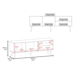 Oasis 63" Wide Tv Stand with One Cabinet, Three Open Shelves, Cable Management, Living Room, Tv Room Black Wengue
