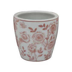 Epic Accent Planter Pot Set of 4, Pink Floral Pattern, White Ceramic