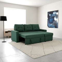 Convertible L-Shaped Sectional Sleeper Sofa Bed, Stylish Apartment Furniture, Saving Pull Out Couch for Small Spaces and Living Rooms, Bluenish Green