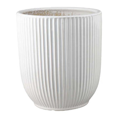 Nebula Accent Planter Set of 2, White Ceramic, Vertical Ribbed Texture