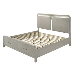 Lyric Contemporary King Bed Modern Storage Bed with Ball Bearing Glide Drawers in Beige