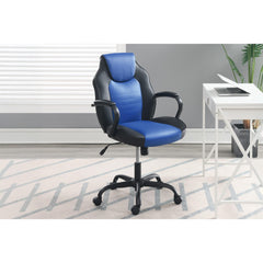 Gaming Office Chair Blue And Black Faux Leather 1pc Chairs Casters Plush Padded Chair w Arms Comfortable Modern Stylish
