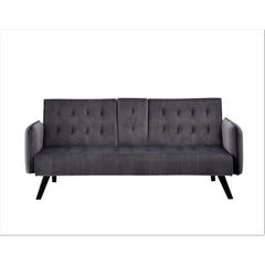 72" Velvet Convertible Sofa Bed with Cup Holders, Tufted Folding Futon Sleeper Couch, Mid-Century Modern 3 Seater for Small Spaces, 72" L x 34.6" D x 31" H, Dark Grey