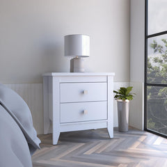 Halo Nightstand , End Table, Side Table Two Shelves, Four Legs -White