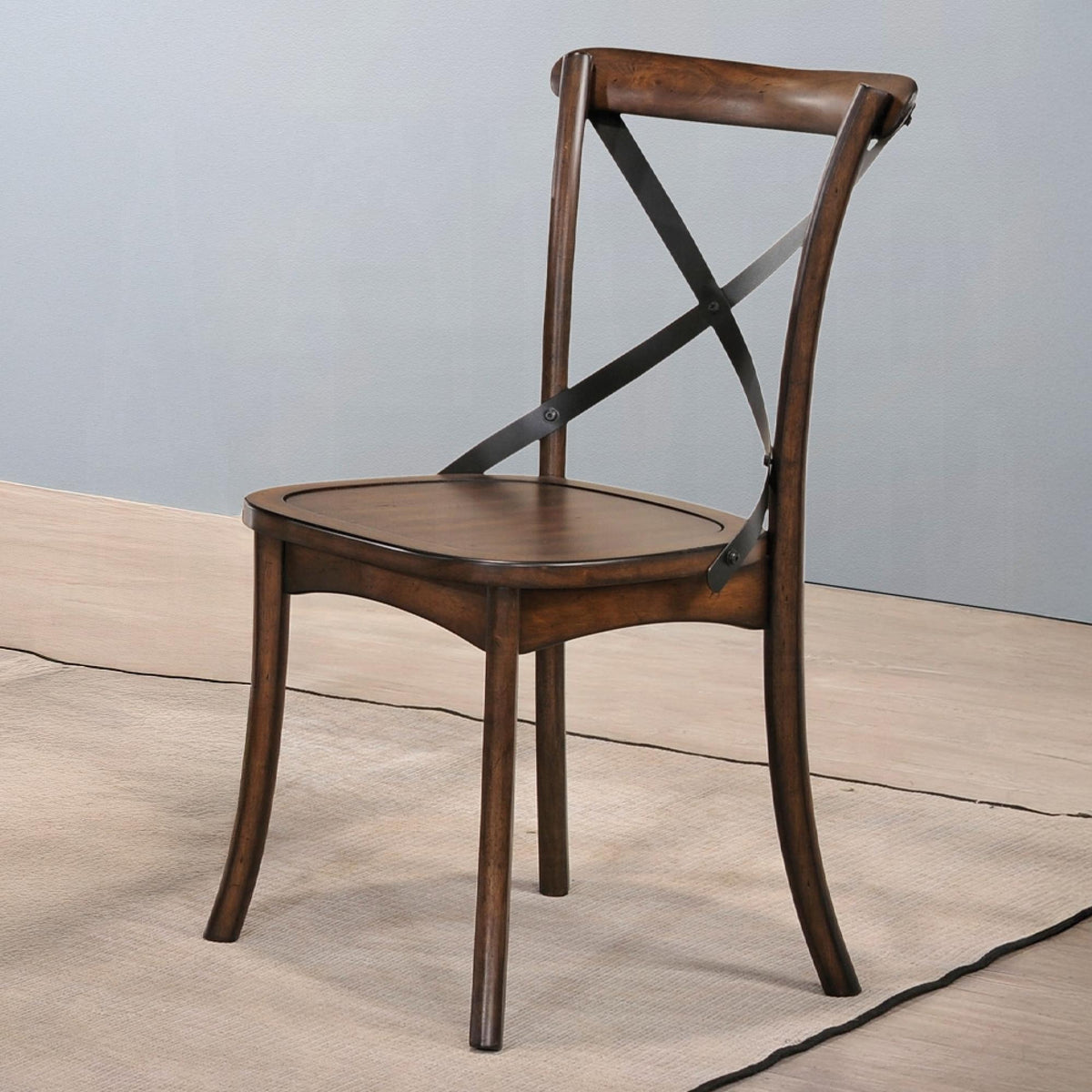Dark Oak Finish Dining Side Chairs Set of 2 Wooden Kitchen Furniture X-Design Metal Accent Black