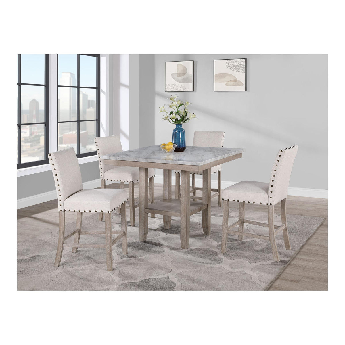 CREST NATURAL BAR TABLE AND BAR STOOLS