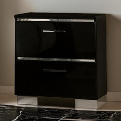Sanctuary Two Drawer Nightstand with USB Charger, Chrome, Black