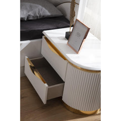 Pluto Gold Detailed Right 2-Drawer Nightstand made with Wood in White