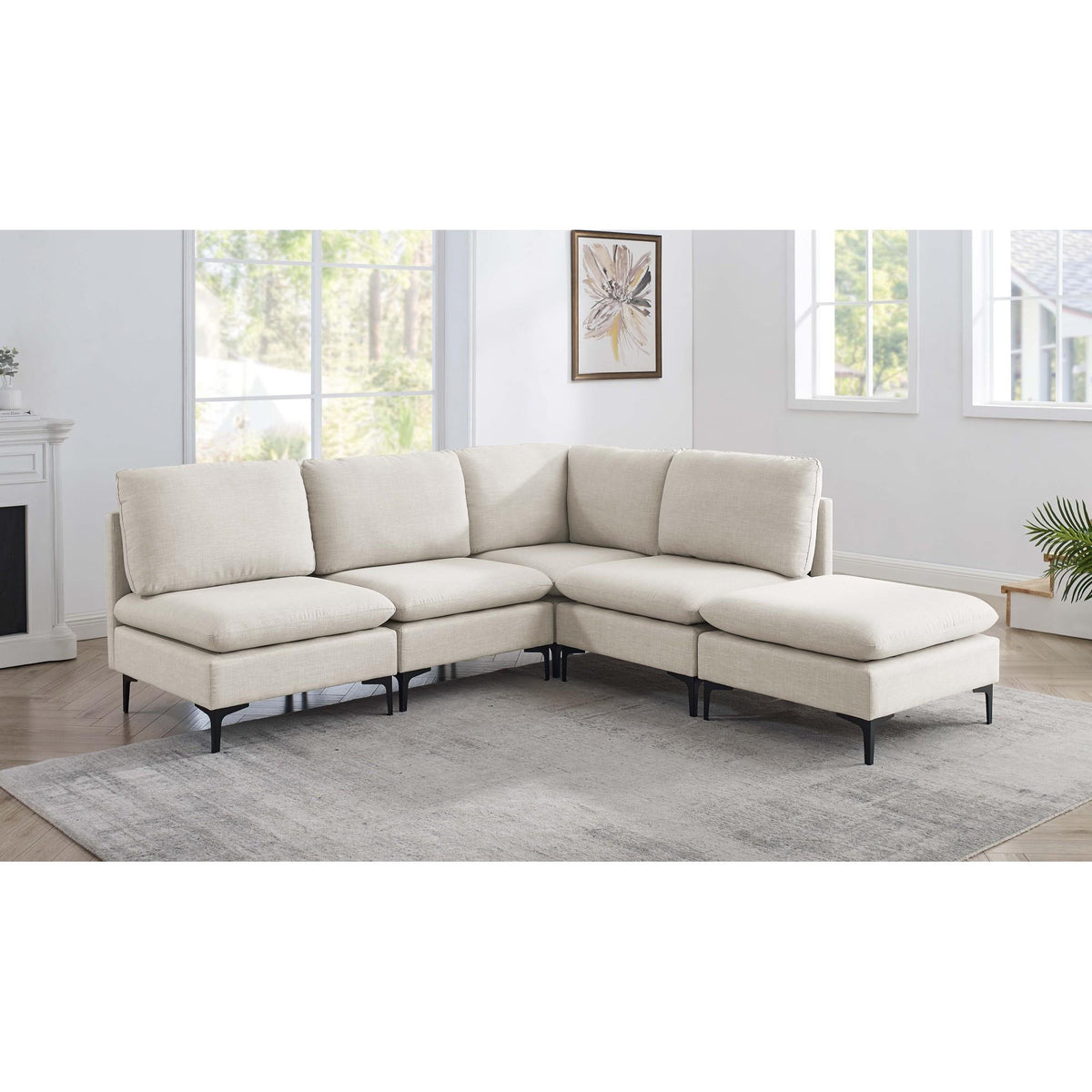 Linen Upholstered Modular Sectional with Metal Legs
