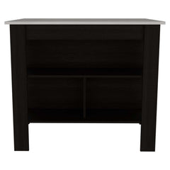Kitchen Island, kitchen table 35" H, Four Legs, Three Open Storage Shelves, Black / Ibiza Marble Finish