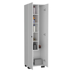 Orion Broom Cabinet Slim-Design Storage Solution with Inner Shelves and Side Broom Hangers White
