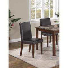 Classic Stylish Espresso Finish 5pc Dining Set Kitchen Dinette Faux Marble Top Table Bench and 3x Chairs Faux Leather Cushions Seats Dining Room