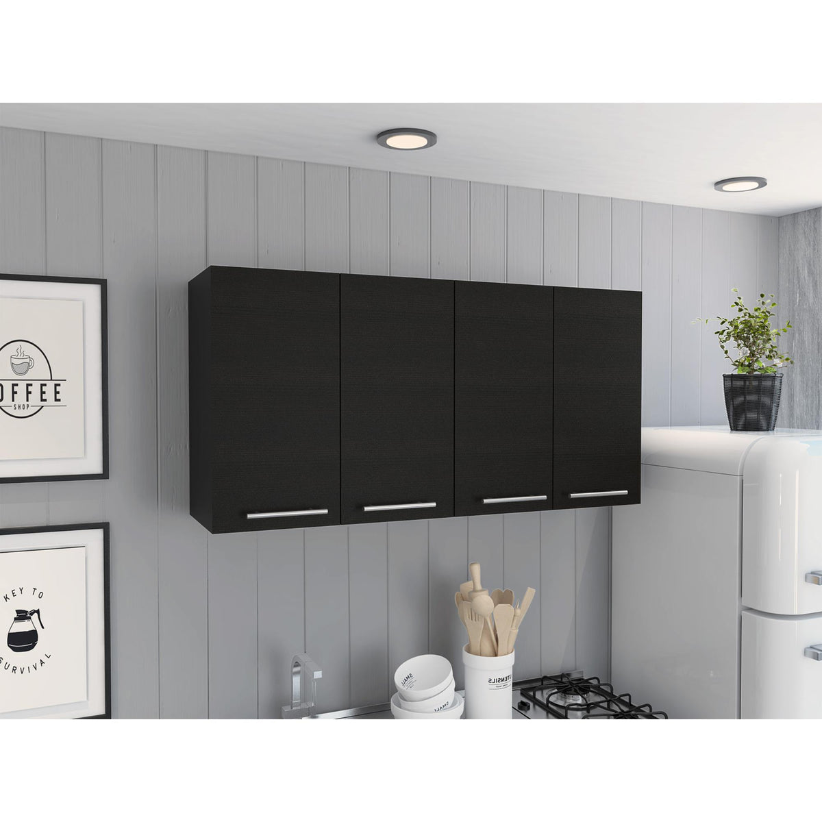 Rectangle Four Swing Doors Wall Cabinet Wenge
