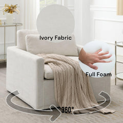 Exhibition Ivory Fabric Swivel Chair with 1 Toss Pillow