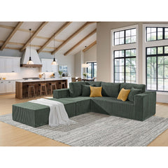 Full Compressed Corduroy Upholstered Sectional with 2 Moveable Ottoman - No Assembly Needed