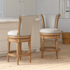 Sanctuary Wood Counter-Height Swivel Barstool with High-Back, Weathered Natural, 1PC