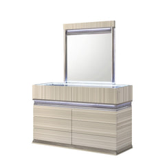 Earth Modern Style 6 Drawer Dresser made with wood and LED in Gray with clean linear detailing(INCLUDES DRESSER ONLY NOT MIRROR)