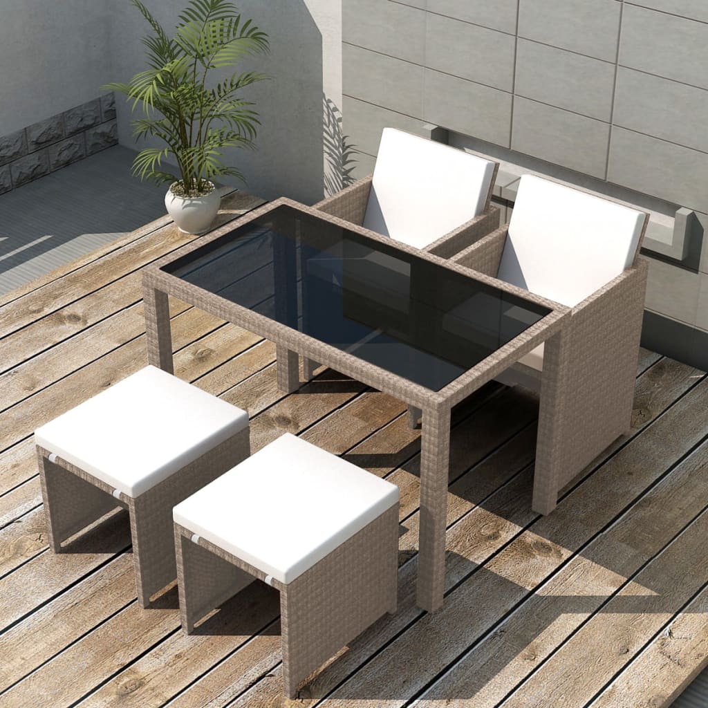 Outdoor Dining Set Grey Poly Rattan Medium Foldable