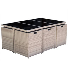Outdoor Dining Set Grey/Beige Powder-Coated Steel, PE Rattan, Glass