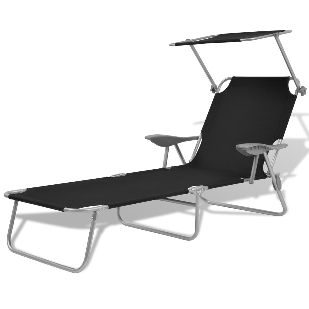 Sunlounger Black Powder-coated steel Medium Foldable