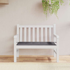 Anthracite Oxford fabric garden bench cushion, 39.4x19.7x1.6 inches, on white wooden bench.