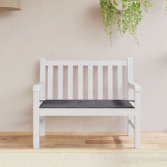 White wooden garden bench with anthracite Oxford fabric cushion, 47x20x2 inches.