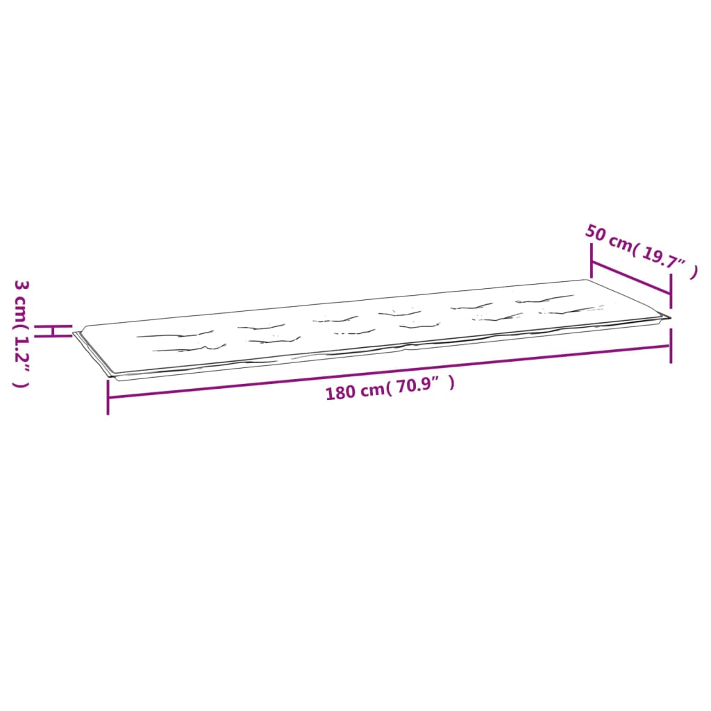 Anthracite garden bench cushion in Oxford fabric, measuring 70.9x19.7x1.2 inches.