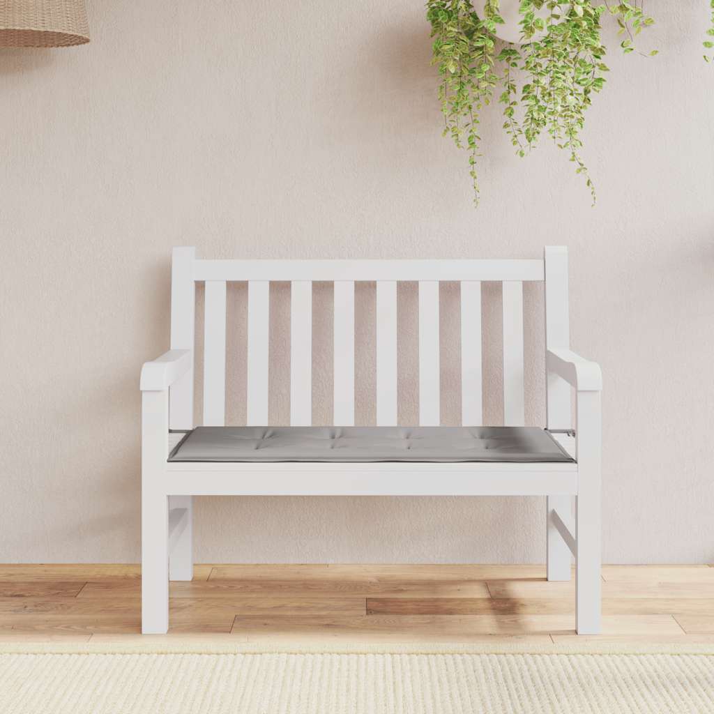 Gray Oxford fabric garden bench cushion, 39.4x19.7x1.6in, with ties.