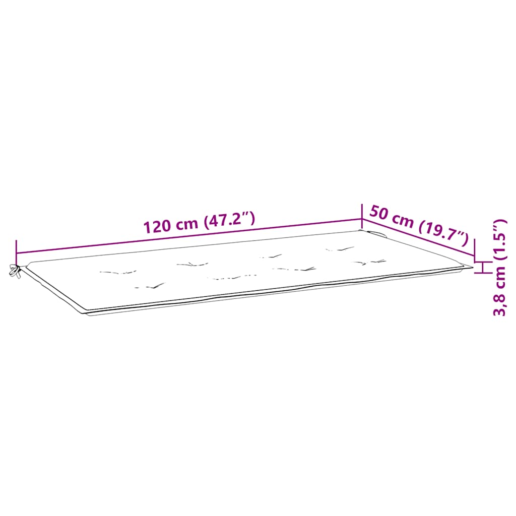 Gray Oxford fabric garden bench cushion, 47.2 x 19.7 x 1.6 inches, with dimensions shown.