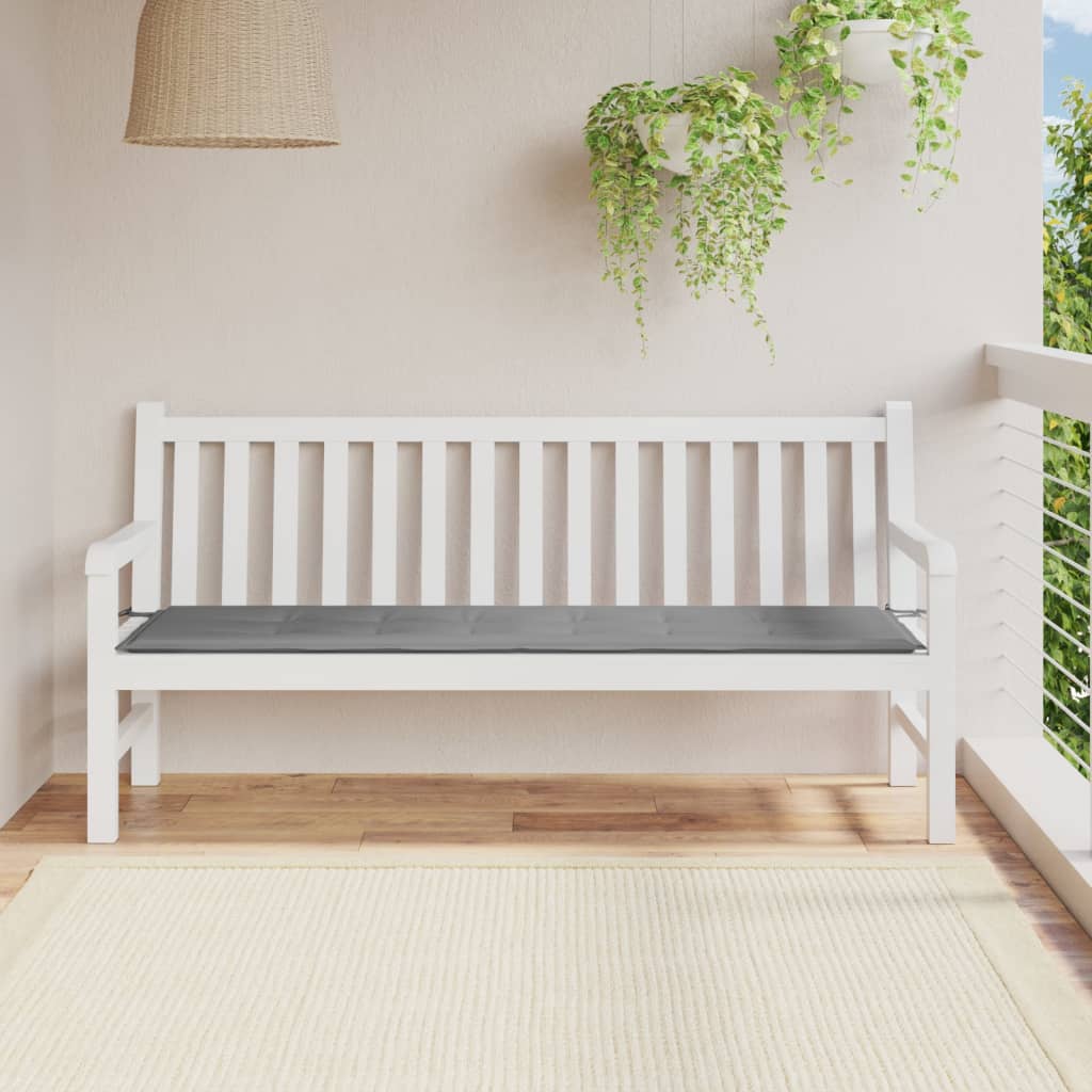 Gray Oxford fabric garden bench cushion with ties, 70.9x19.7x1.2 inches.