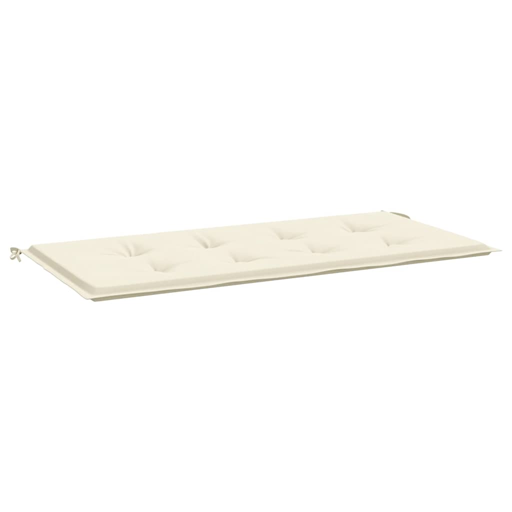 Cream Oxford fabric garden bench cushion, 39.4x19.7x1.6in, with ties.