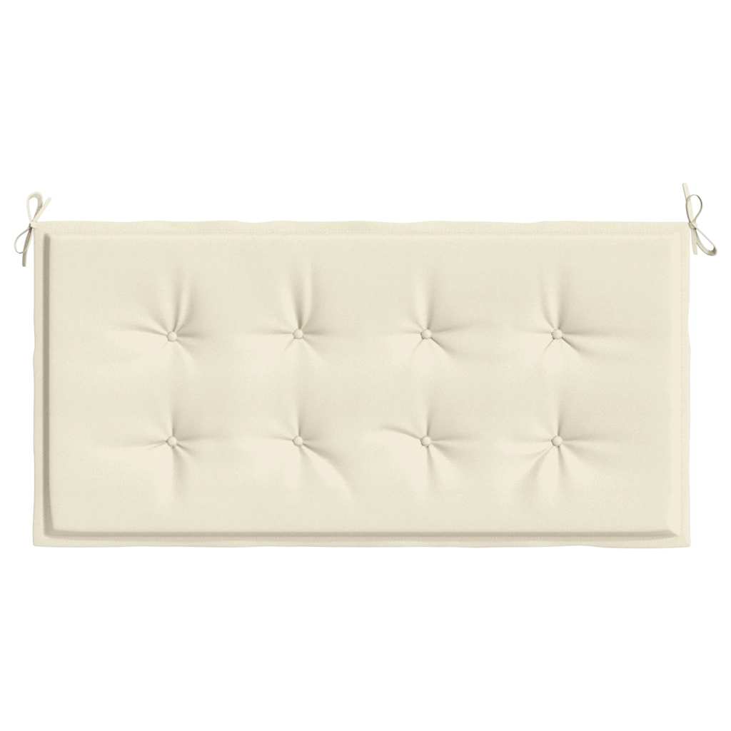 Cream Oxford fabric garden bench cushion, 39.4x19.7x1.6in, with tufting and ties.