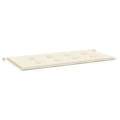 Cream garden bench cushion in Oxford fabric, 47x20x1 inches, with corner ties.