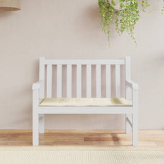 Cream garden bench cushion in Oxford fabric, 47x20x1 inches, with corner ties.