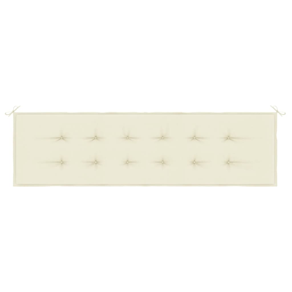 Cream garden bench cushion in Oxford fabric, 70.9x19.7x1.2 inches, with tufting and ties.