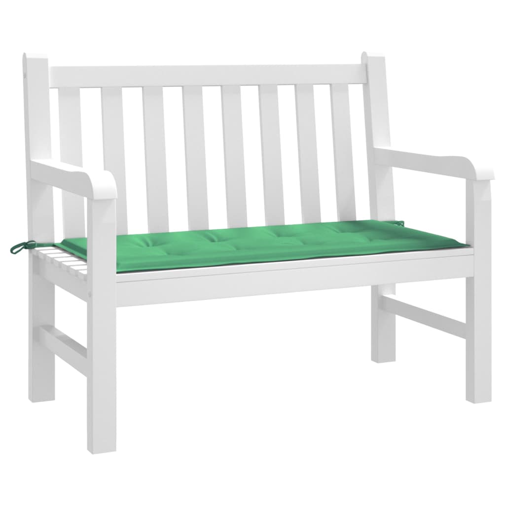 Green Oxford fabric garden bench cushion, 39.4x19.7x1.2 inches, with ties.