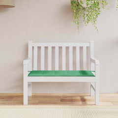 Green Oxford fabric garden bench cushion, 47.2x19.7x1.6 inches, on white bench.