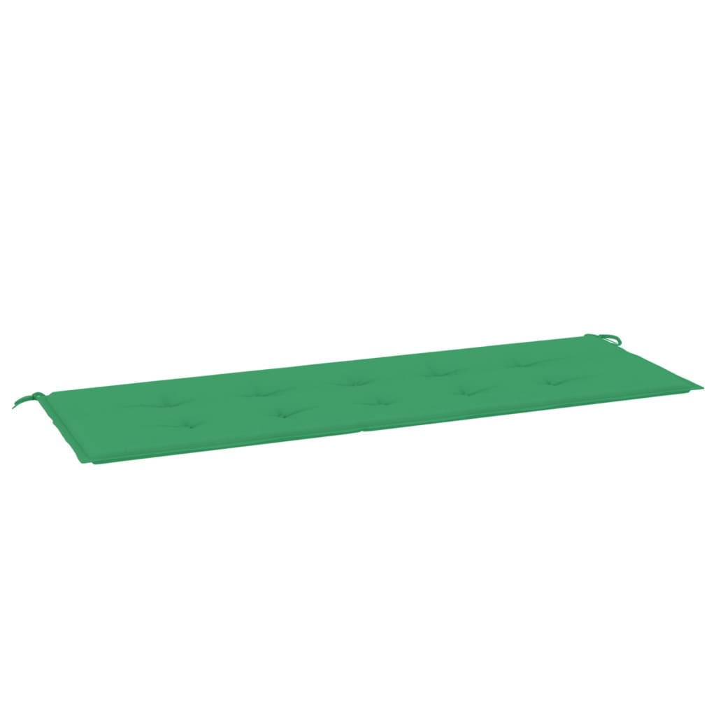 Green Oxford fabric garden bench cushion, 59x20x1 inches, with ties.