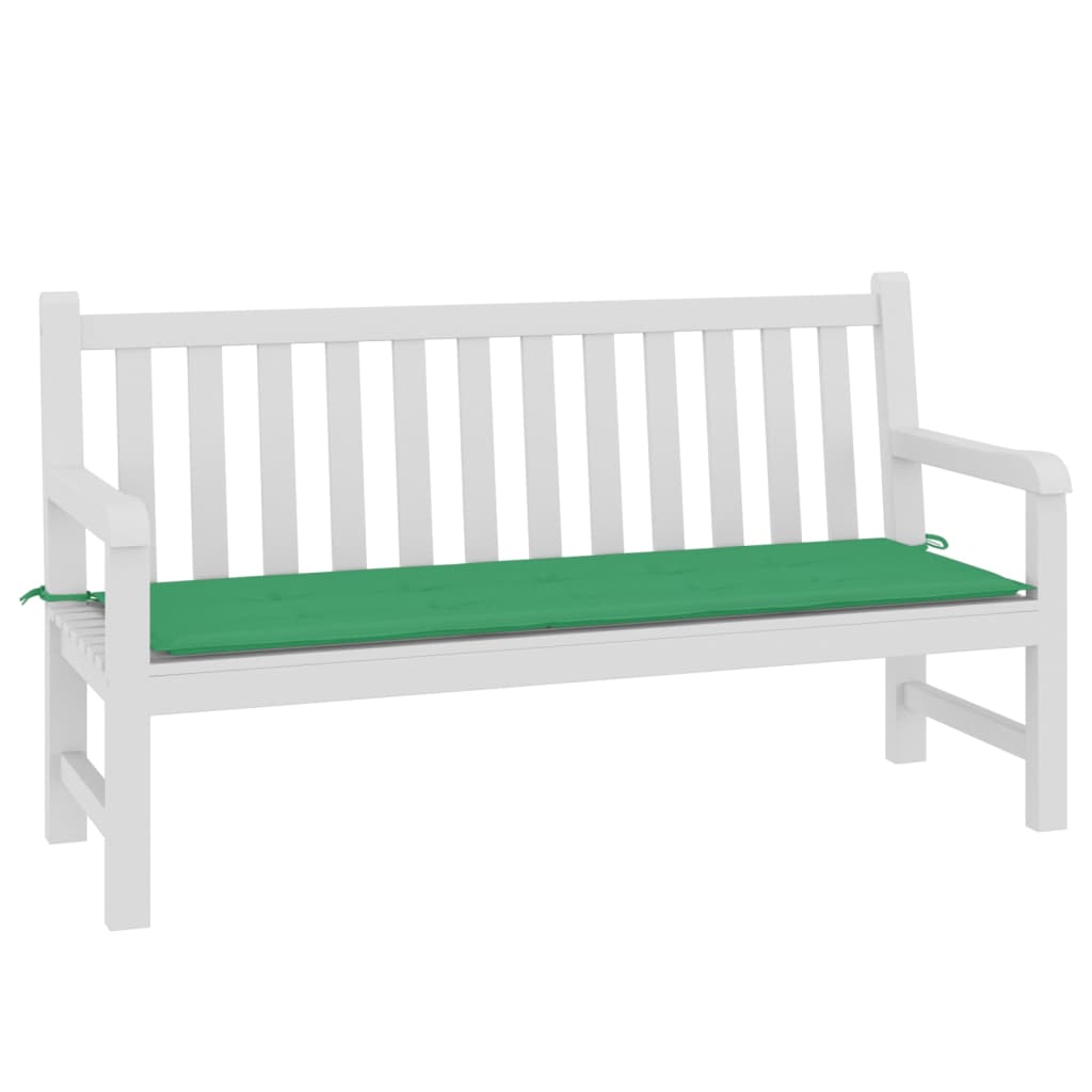 Green Oxford fabric garden bench cushion, 59x20x1 inches, with ties.