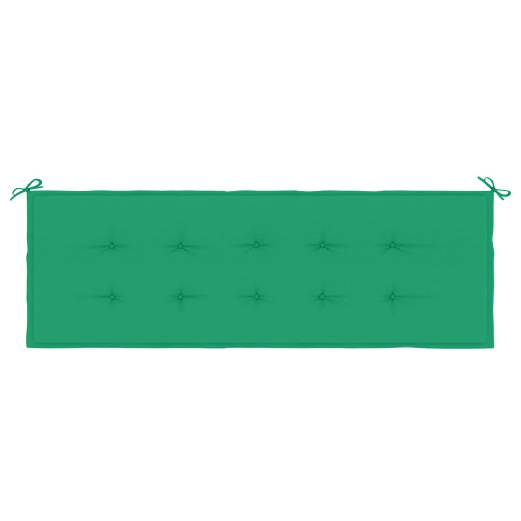 Green Oxford fabric garden bench cushion, 59x20x1 inches, with ties.
